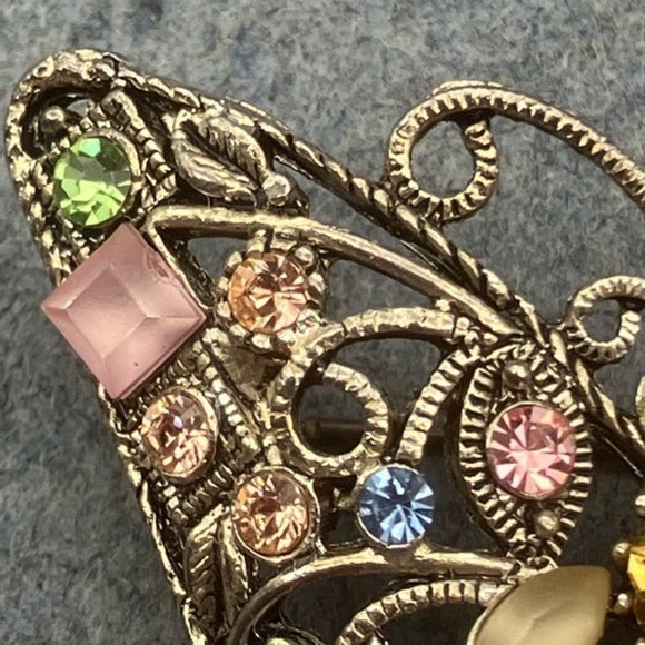 Butterfly Pin Brooch Silver As Is Rhinestone Pink Green Blue Yellow Retro Boho - Picture 9 of 11